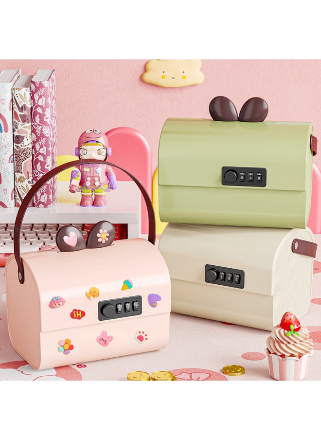 Generic Desktop Storage Box With Lock Cartoon Cute Portable Makeup Jewelry Box Children's Storage Box Password Piggy Bank-Color:Pink-Size:17.6*14*13.5cm  - Image 3