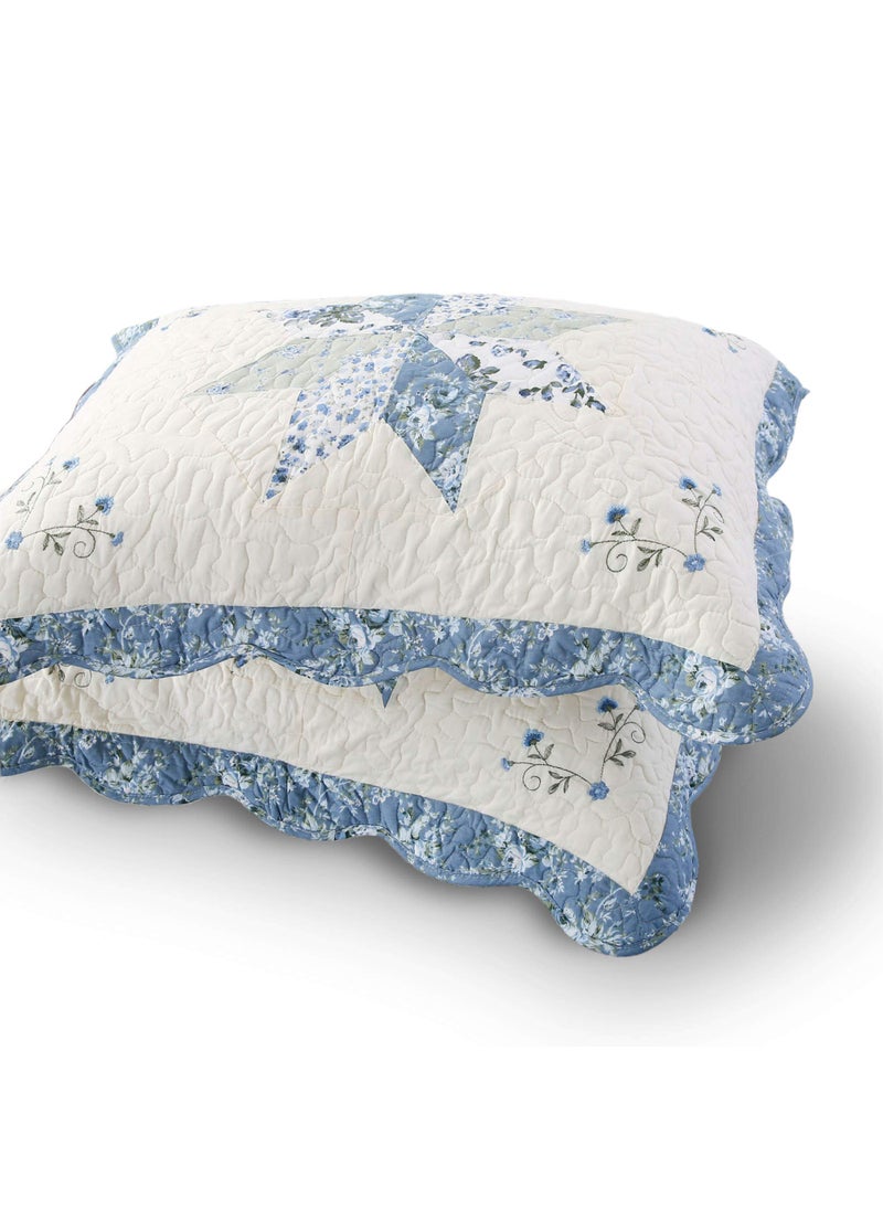 KASENTEX KASENTEX Luxurious Quilted Embroidery Patchwork Pillow Sham PreWashed 100 Cotton Machine WashableBlue 26x20in 2 Pieces 