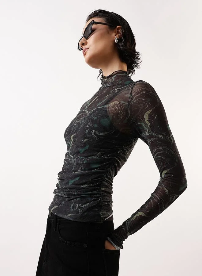 Hubberholme Women's Green 100% Polyester Self Design Pattern Slim Fit Tops