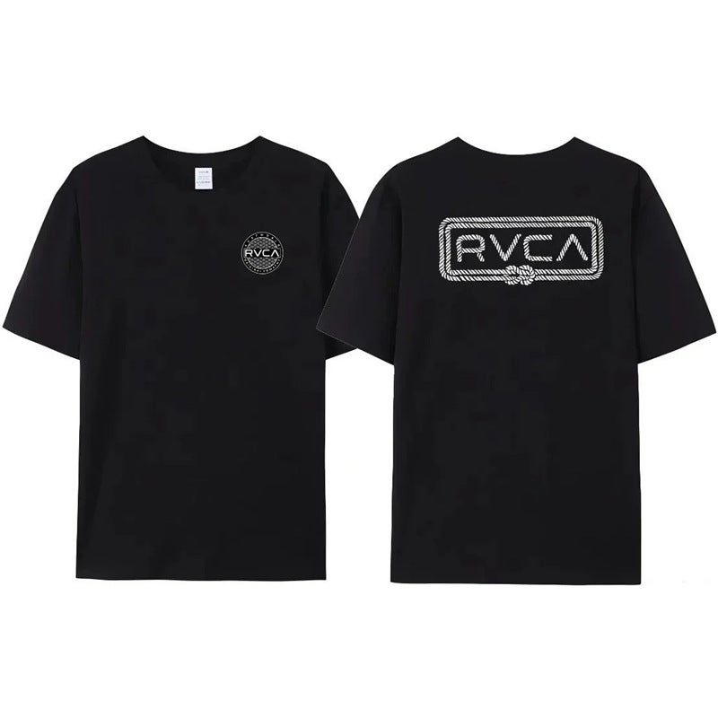 تي شيرت Rvca للرجال والنساء تي أسود صيفي قطن تي شيرت واسع - Image 1