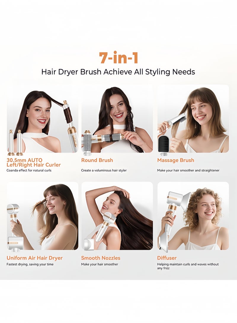 بوليفياز فرشاة مجفف شعر 7 في 1، فرشاة مجفف شعر قوية مع مكواة شعر هوائية، فرشاة مجفف شعر مع موزع، فرشاة هواء ساخن أيونية للتجفيف السريع، تكثيف، تجعيد، تمليس، أدوات تصفيف الشعر - Image 2