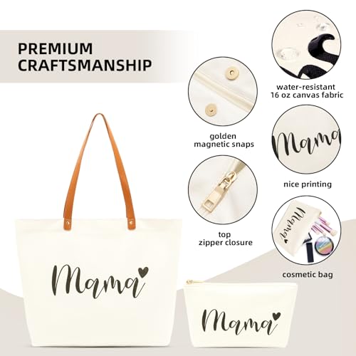 Lamyba New Mom Gifts, Mama Bag Tote for Hospital or Baby Shower, Pregnancy Gifts, White - Image 2