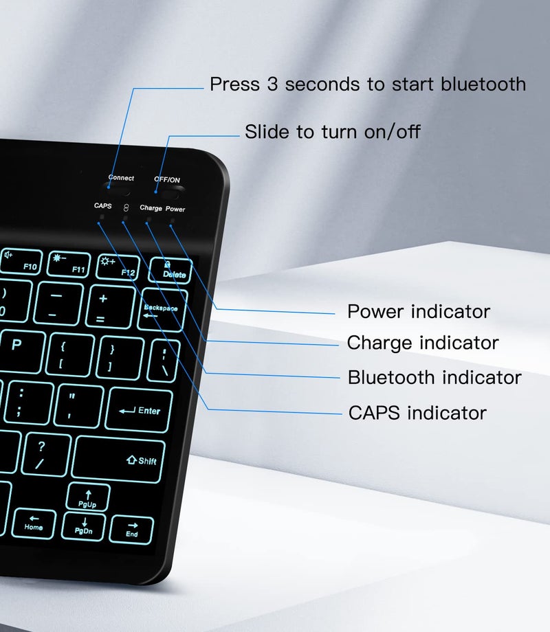 XIWMIX Ultra-Slim Wireless Bluetooth Keyboard - 7 Colors Backlit Universal Rechargeable Keyboard Compatible with iPad Pro/iPad Air/iPad 9.7/iPad 10.2/iPad mini and Other iOS Android Windows Devices - Image 3