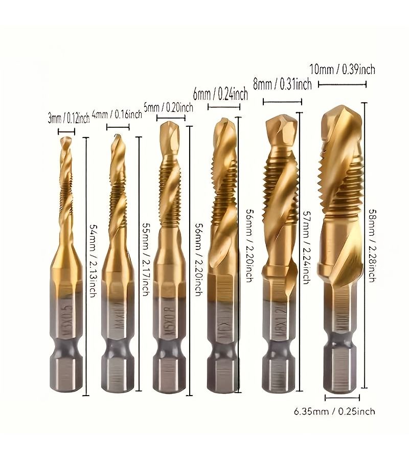 JUEMEL 9pc Hex Shank Step Drill Bit Set Silvery for Wood Drilling Reaming Tapping - Image 3