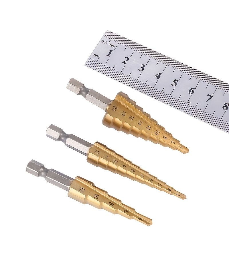 JUEMEL 9pc Hex Shank Step Drill Bit Set Silvery for Wood Drilling Reaming Tapping - Image 5