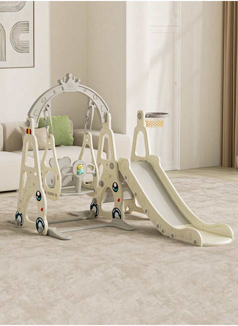 4 in 1 Toddler Swing and Slide Set for Children Baby Swing Set with Slide, Basketball Hoop and Long Slide