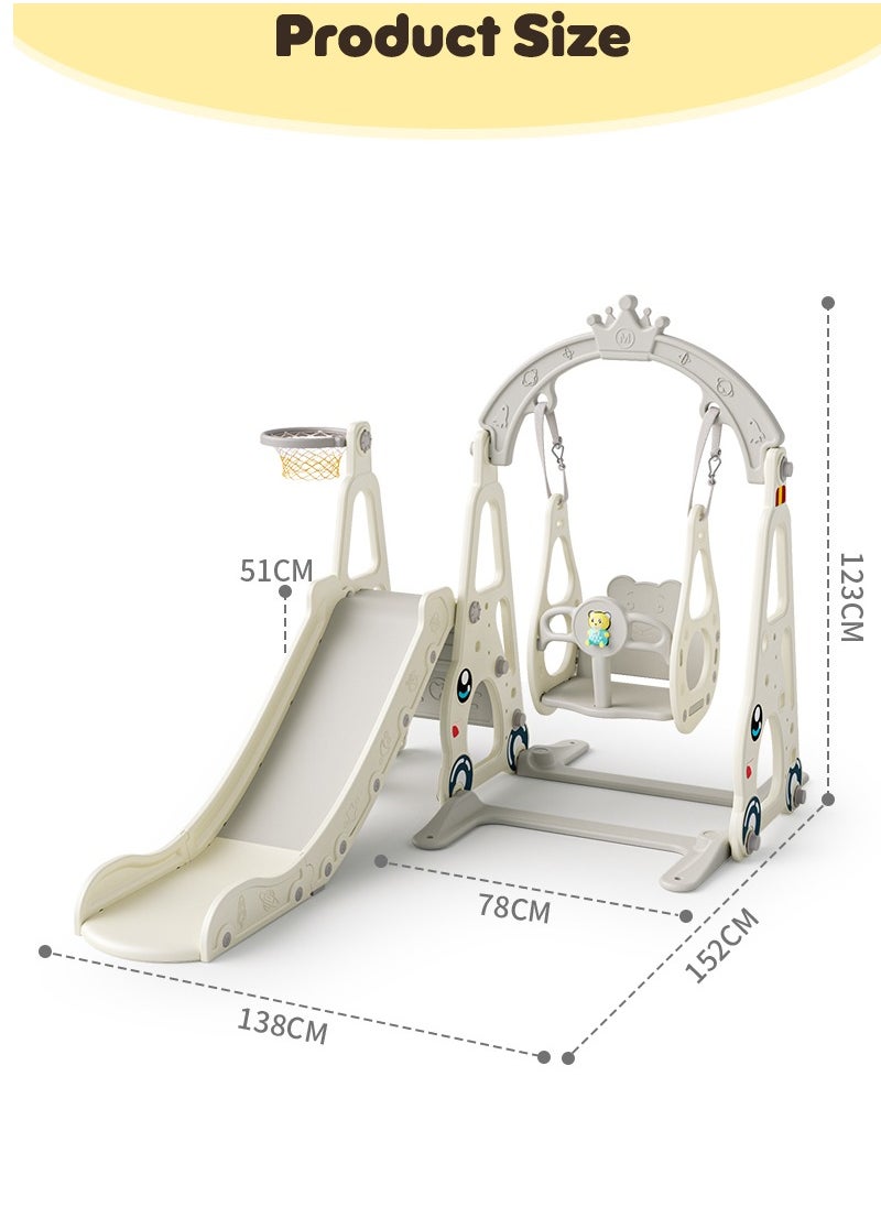 Pokuula - 4 in 1 Toddler Swing and Slide Set for Children Baby Swing Set with Slide, Basketball Hoop and Long Slide - Image 1