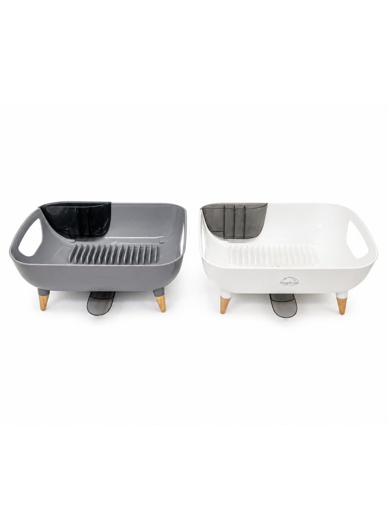 Plastic dish drainer with a draining spout and a holder for spoons and forks, with stylish legs, easy to clean, available in multiple colors. - Image 2