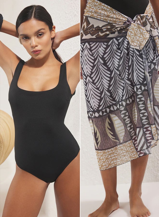 trendyol Ethnic Patterned Swimsuit Pareo Beachwear Set  - Image 1