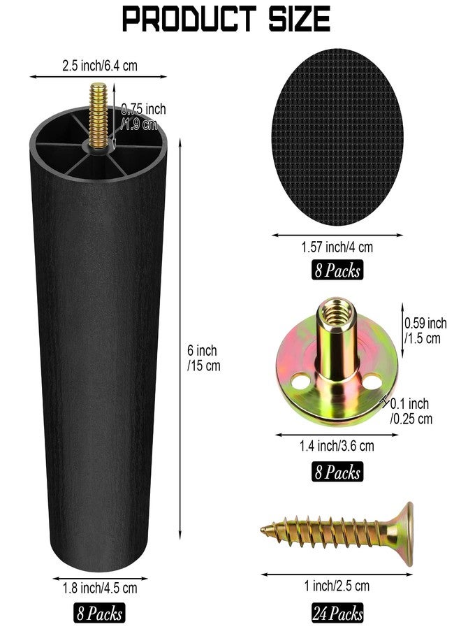 TURSTIN 8 Pack 6 Inch Plastic Furniture Legs with M8 T-Nuts Screws Tapered Sofa Couch and Chair Legs Replacement Furniture Legs for DIY Projects Sofas Coffee Tables Dressers Beds - Image 2