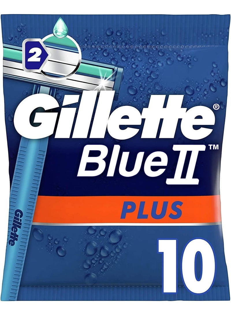 Gillette Blue II Plus Disposable Razors - Water-Activated Lubrastrip - 10 Blades Pack - Image 1