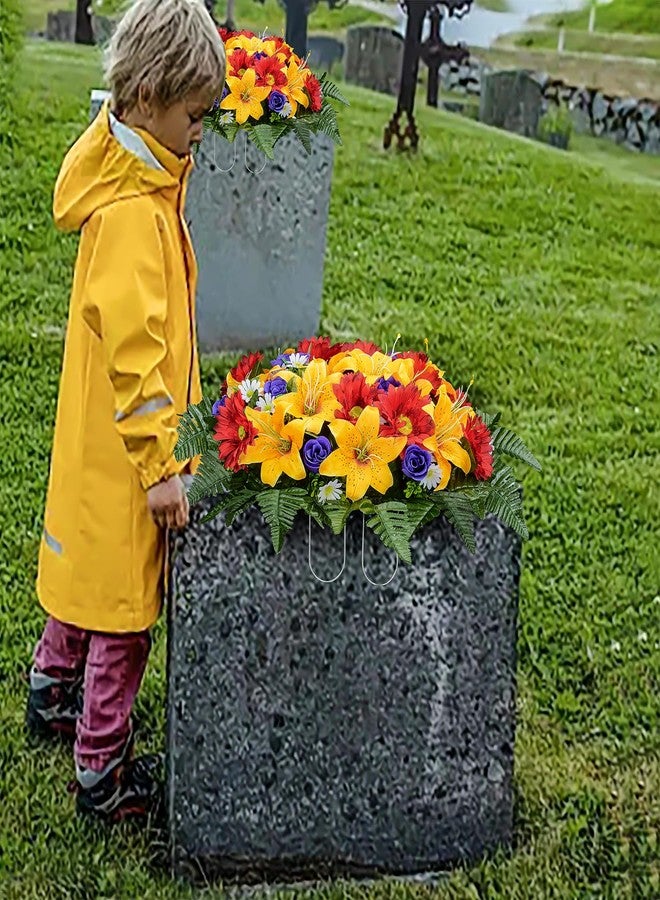 XONOR Artificial Headstone Flower Saddles for Graves, Cemetery Memorial Flowers for Outdoor Tombstone Decorations, Lily Rose Gerbera Mixed Saddle Flowers (Orange Lily, Saddle) - Image 5