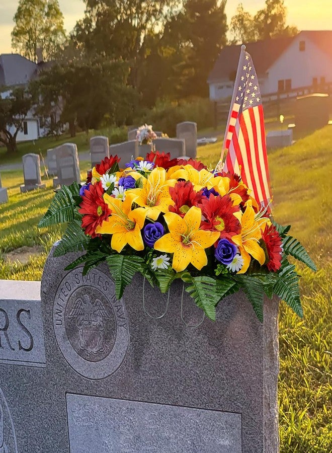 XONOR Artificial Headstone Flower Saddles for Graves, Cemetery Memorial Flowers for Outdoor Tombstone Decorations, Lily Rose Gerbera Mixed Saddle Flowers (Orange Lily, Saddle) - Image 3
