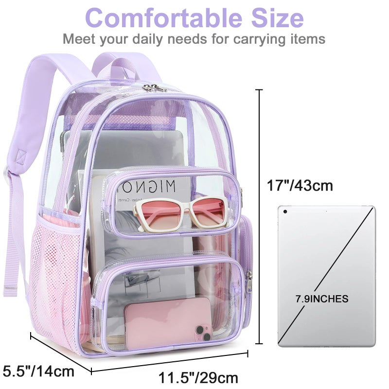 BTOOP Clear Backpack Heavy Duty Transparent Backpack 17" See Through Bookbag for College Work Festival Security Padded Strap (Purple) - Image 2