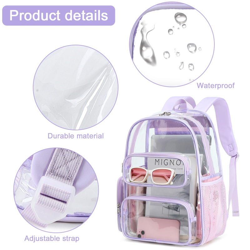 BTOOP Clear Backpack Heavy Duty Transparent Backpack 17" See Through Bookbag for College Work Festival Security Padded Strap (Purple) - Image 4