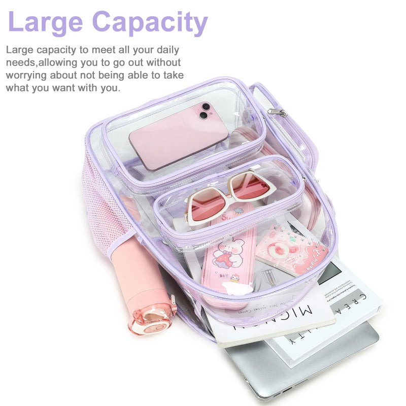BTOOP Clear Backpack Heavy Duty Transparent Backpack 17" See Through Bookbag for College Work Festival Security Padded Strap (Purple) - Image 5