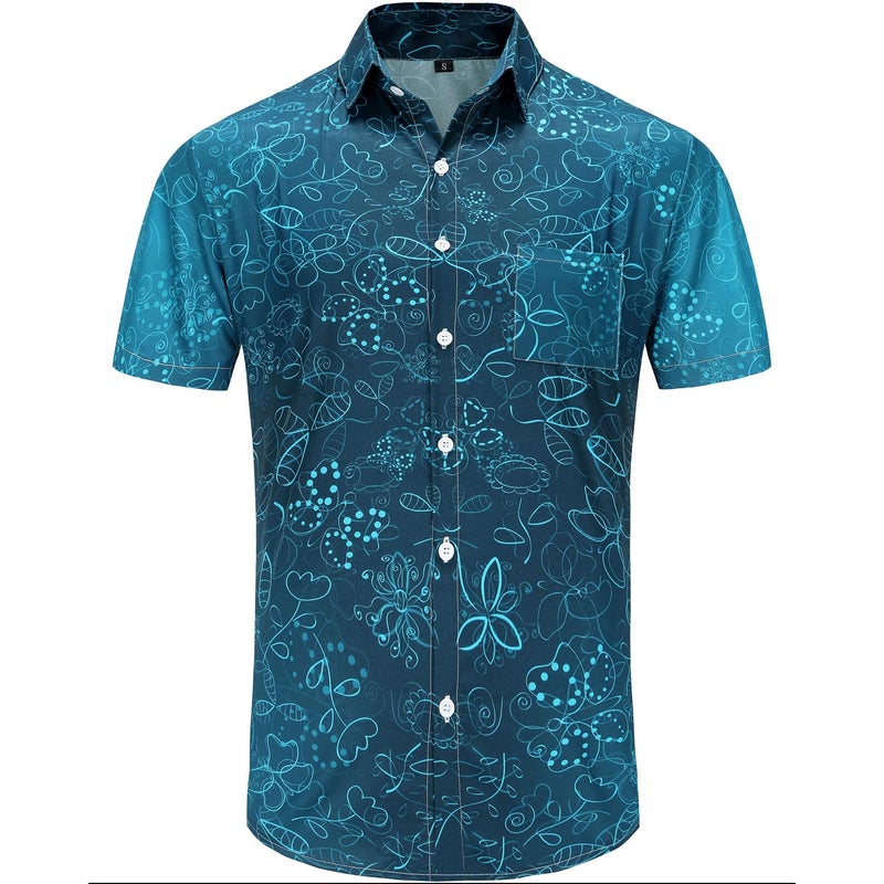 KYKU Hawaiian Shirts Men Pattern Button Down Shirt Summer, Floral Green, Large - Image 4
