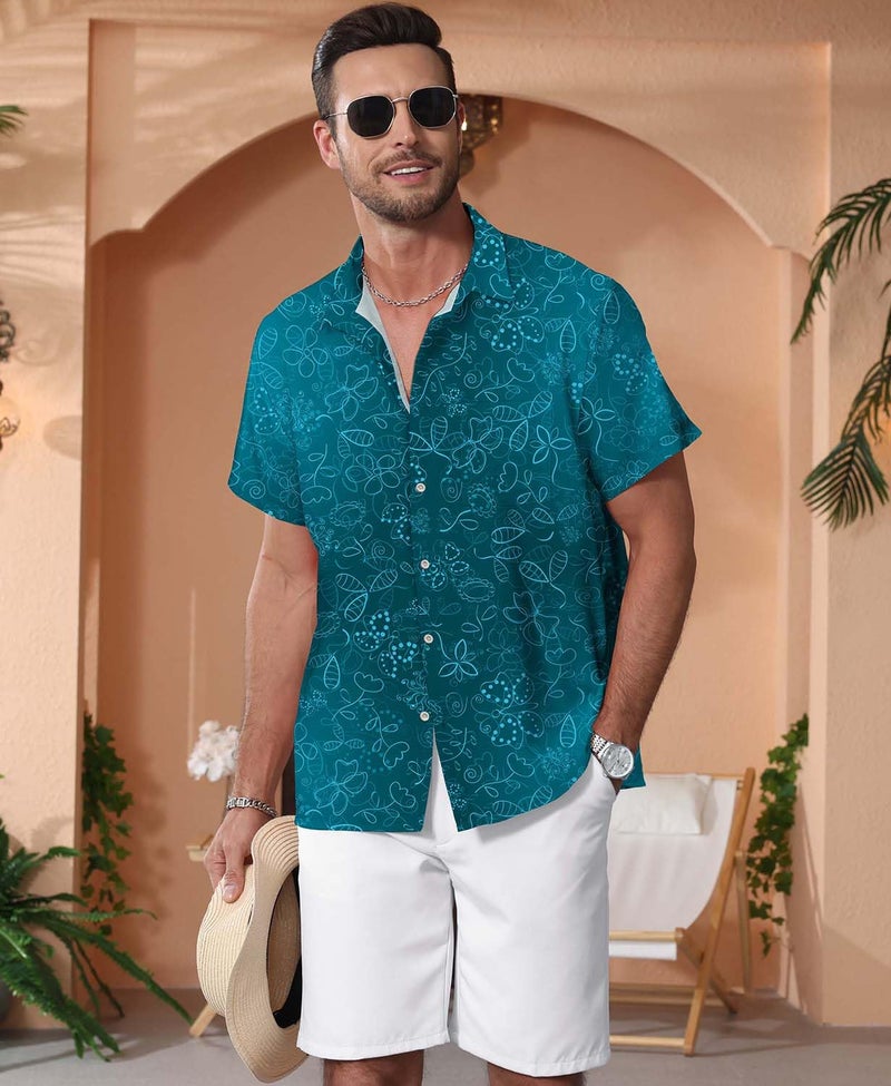 KYKU Hawaiian Shirts Men Pattern Button Down Shirt Summer, Floral Green, Large - Image 2