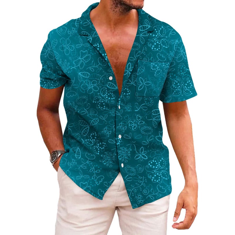 KYKU Hawaiian Shirts Men Pattern Button Down Shirt Summer, Floral Green, Large - Image 1