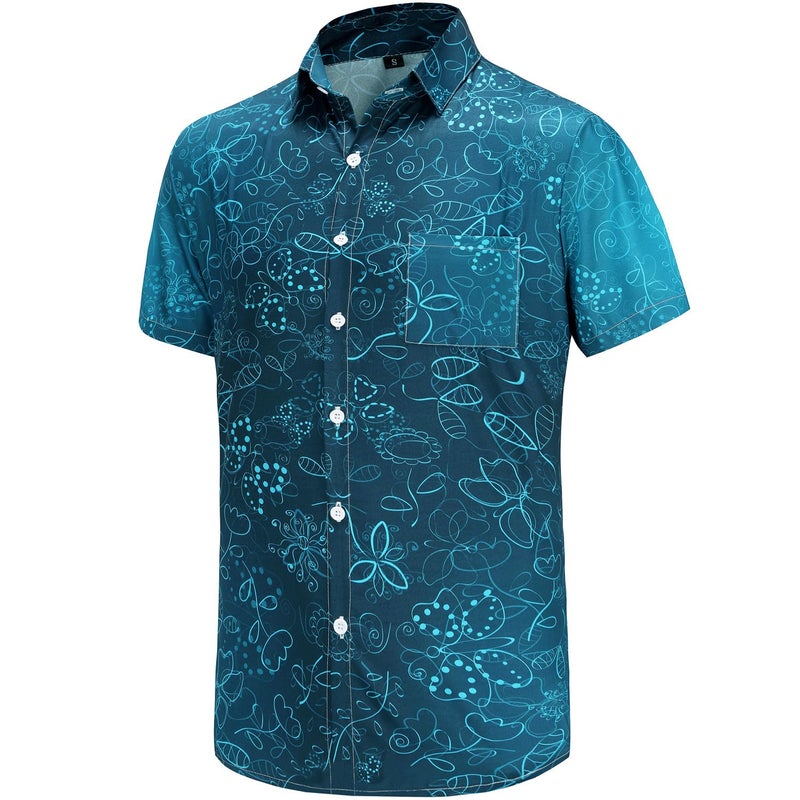 KYKU Hawaiian Shirts Men Pattern Button Down Shirt Summer, Floral Green, Large - Image 3