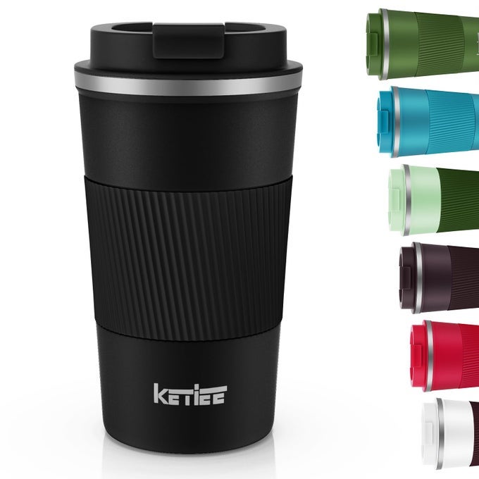 TRAVEL MUGS 510ML INSULATED COFFEE CUP WITH LEAKPROOF LIDREUSABLE COFFEE CUPS TRAVEL CUPCOFFEE TRAVEL MUGDOUBLE WALLED COFFEE MUGSTAINLESS STEEL THERMAOL MUG FOR HOT COLD DRINKSBLACK