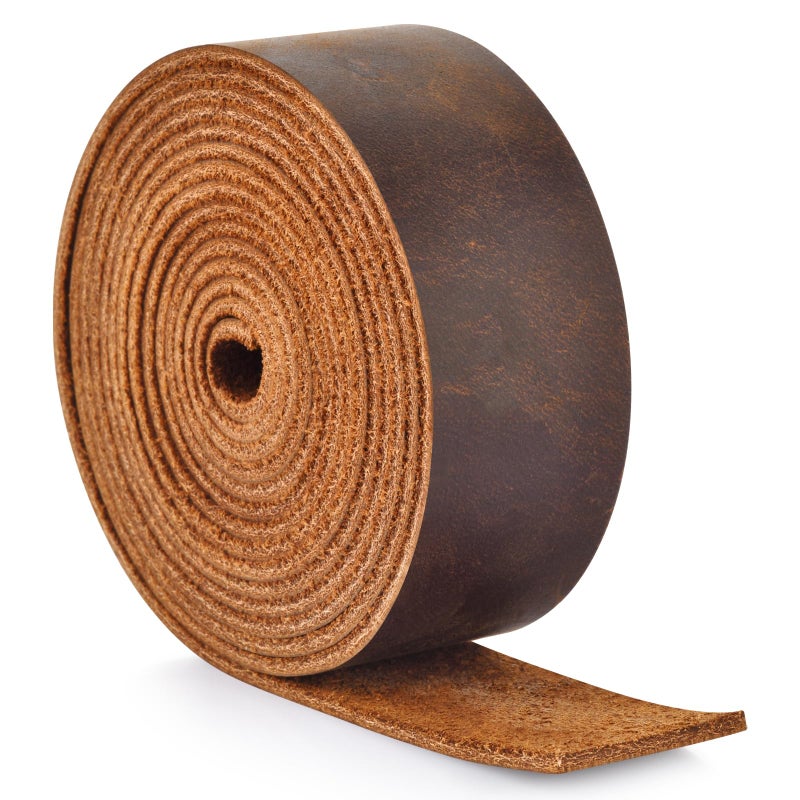 TeeLiy Leather Strap 1 Inches Wide Flat Leather Strips, Genuine Full Grain Cowhide Oil Tan Leather Strip for DIY Craft Projects, Tooling, Belt, Garden Tools (2.2mm Thick_65-72 Inches Lengths_DK Brown) - Image 1