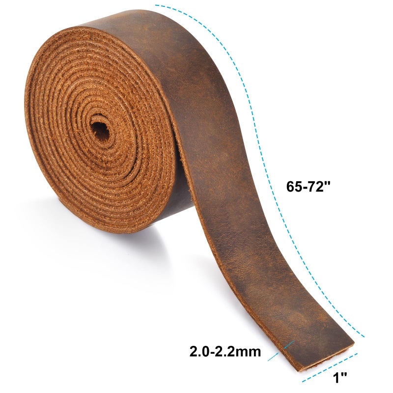 TeeLiy Leather Strap 1 Inches Wide Flat Leather Strips, Genuine Full Grain Cowhide Oil Tan Leather Strip for DIY Craft Projects, Tooling, Belt, Garden Tools (2.2mm Thick_65-72 Inches Lengths_DK Brown) - Image 2
