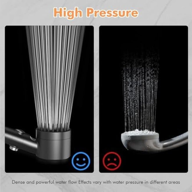 FEELSO Hard Water Filter Shower Head High Pressure with 1.5m Hose +3 Replacement Filters Grey 3+1 Spray Jet Modes Handheld Massage Shower Head with 15 Stage Filter for Residual Chlorine Remove & Reduce Dry Itchy Skin - Image 3