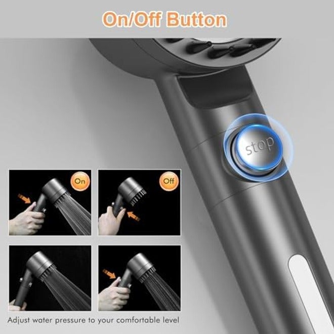 FEELSO Hard Water Filter Shower Head High Pressure with 1.5m Hose +3 Replacement Filters Grey 3+1 Spray Jet Modes Handheld Massage Shower Head with 15 Stage Filter for Residual Chlorine Remove & Reduce Dry Itchy Skin - Image 4