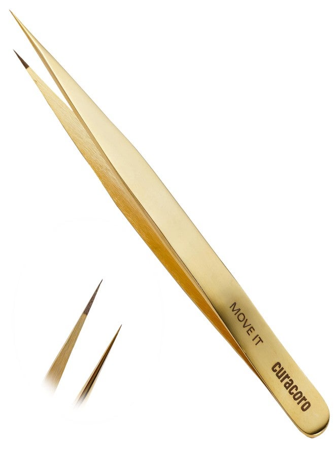 Curacoro Lash Tweezer - Professional & Precision Fiber Tip Grip Lash Tweezers for Eyelash Extensions, Multi Shapes & Purposes Tweezers for Volume, Isolation & Classic Lashes (Gold, Move It - Image 1