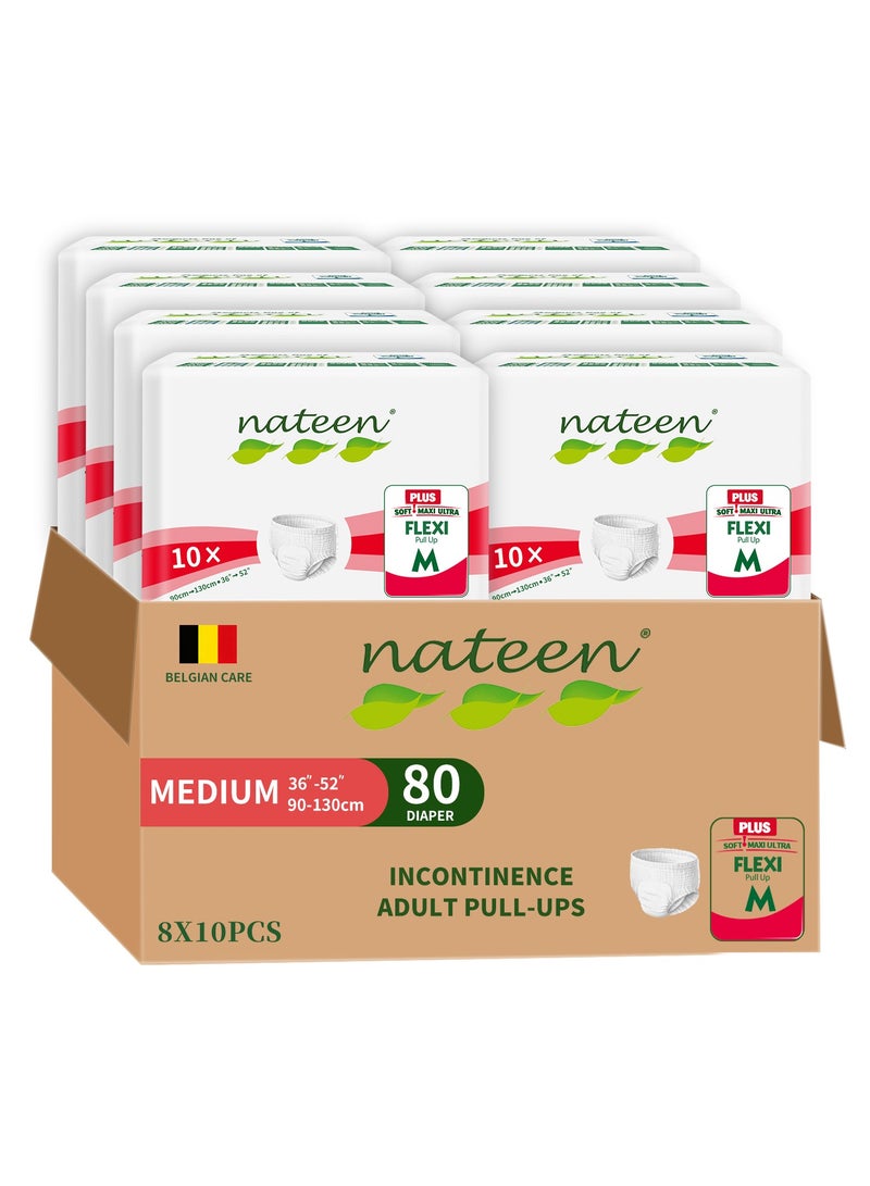 nateen Flexi Plus Adult Diapers Pants,Incontinence Pull Up,Medium,Waist Size 90-130Cm,80 Count,Superior Comfort,Excellent Combination Of Protection - Image 1