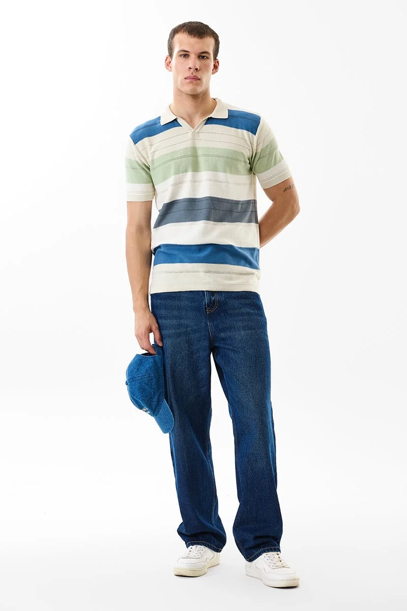 سنيتش Beige Striped Half Sleeve Slim Fit T-Shirt