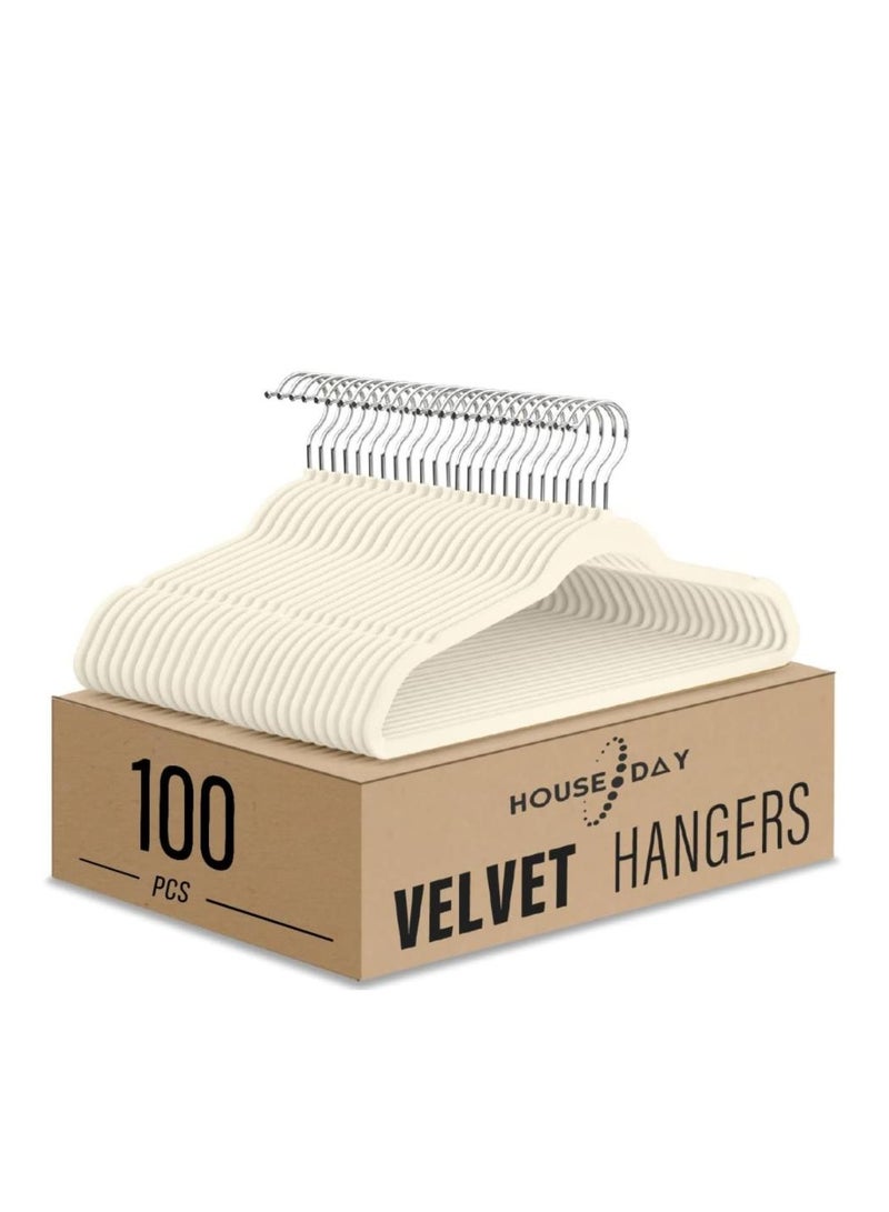 Golden 100-Pack Clothes Hangers 45cm Velvet Coat Hangers Non-Slip Space Saving Hangers Adult Hangers (Beige) - Image 1