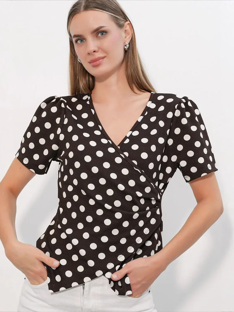 Big Dart Multicolor BDART Women's Polka Dot Wrap Blouse for Women | Best Price UAE