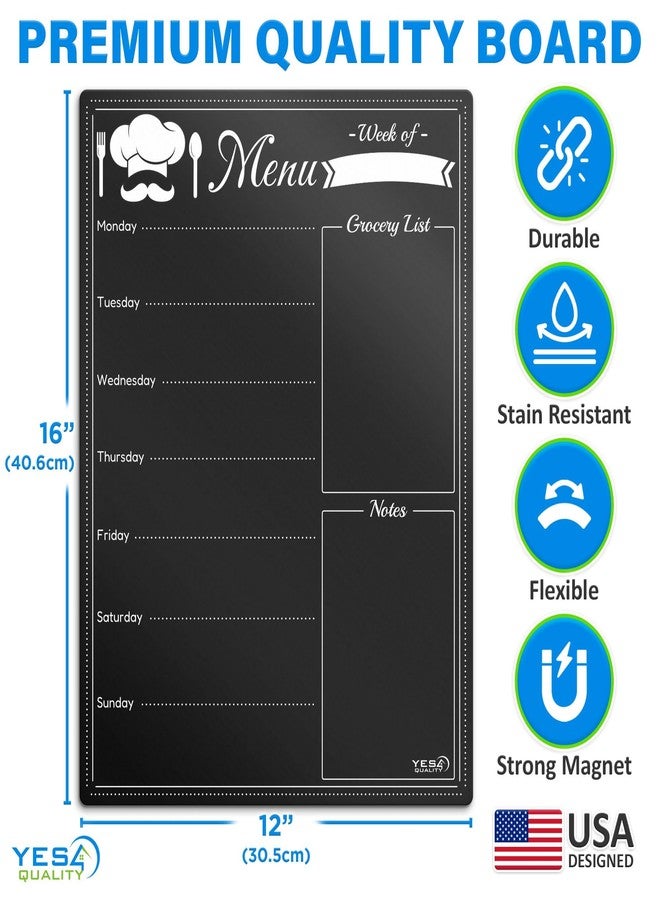 YES4QUALITY Magnetic Dry Erase Menu Board for Fridge (16x12) - Weekly Meal Planner Blackboard w/ 4 Magnetic Chalk Markers & Wiping Cloth - Chalkboard Organizer for Dinner Menus & Grocery Lists by Yes4Quality - Image 4