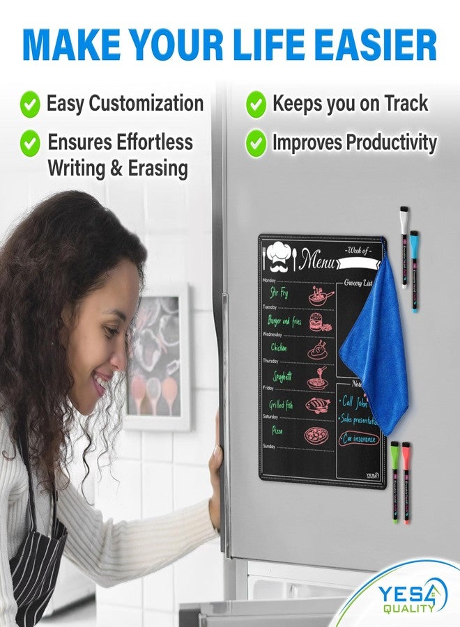 YES4QUALITY Magnetic Dry Erase Menu Board for Fridge (16x12) - Weekly Meal Planner Blackboard w/ 4 Magnetic Chalk Markers & Wiping Cloth - Chalkboard Organizer for Dinner Menus & Grocery Lists by Yes4Quality - Image 2