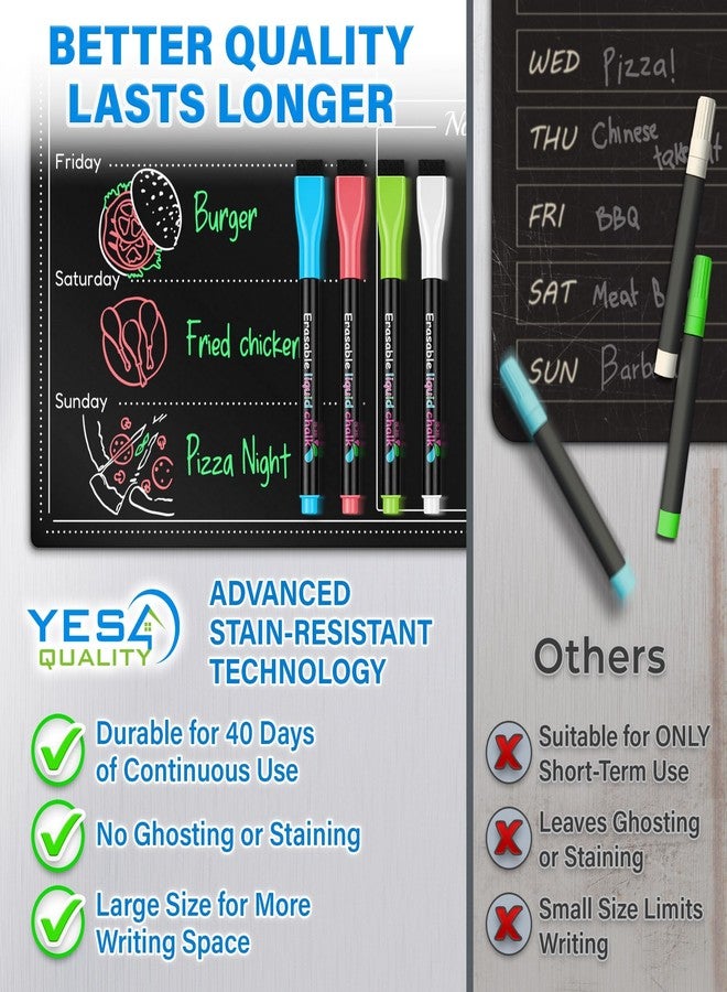 YES4QUALITY Magnetic Dry Erase Menu Board for Fridge (16x12) - Weekly Meal Planner Blackboard w/ 4 Magnetic Chalk Markers & Wiping Cloth - Chalkboard Organizer for Dinner Menus & Grocery Lists by Yes4Quality - Image 5