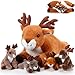 Poen Plush Deer Stuffed Animal Set 16 Inch Cuddly Mommy Deer Plush with 4 Cute Little Plushes in Her Zippered Tummy for Kids Birthday Baby Shower Decor Gift Woodland Party FavorsLying - Image 2