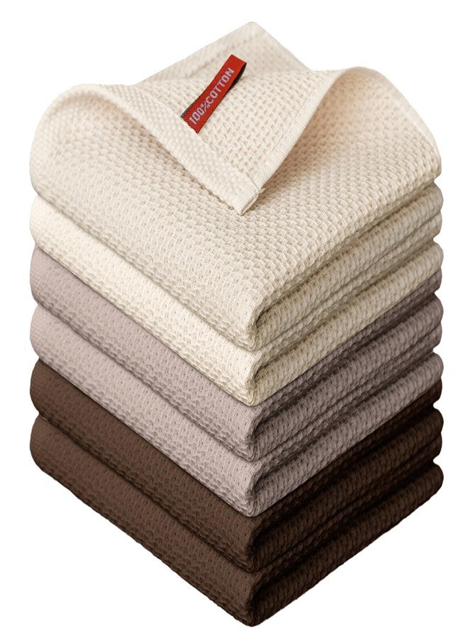Artoid Mode 100% Cotton Beige Dark Coffee Brown Waffle Weave Kitchen Dish Cloths, 12x12 Inch Ultra Soft Absorbent Quick Drying Set of 6, Multicolor - Image 1