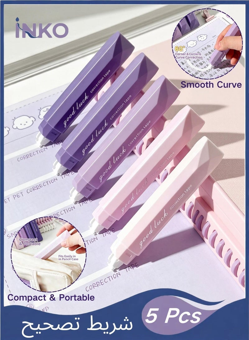 INKO 5 Pcs Correction Tape Set, Correction Tape Pen, White Tape Pen Smooth Pull Out,Pen Style Gradient Purple White Out Tape for Students ,PET Tear Resistant, for Students School Office Supplies - Image 1