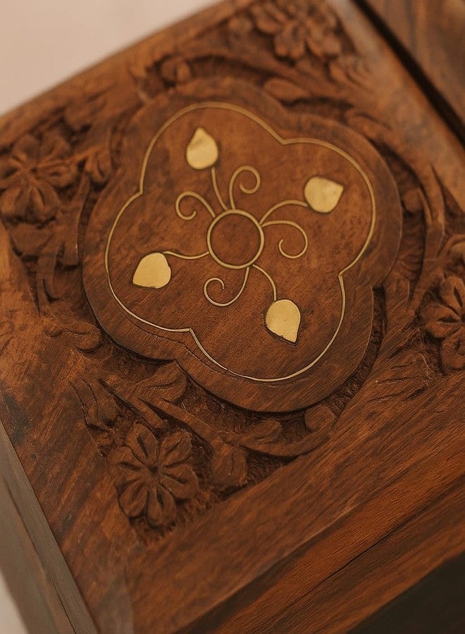 Kundi Wooden Handcrafted Beautiful Jewelry Box flip flap Flower Design Women's Gift 8 Inches - Image 3
