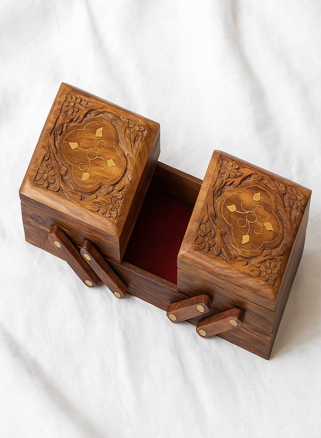 Kundi Wooden Handcrafted Beautiful Jewelry Box flip flap Flower Design Women's Gift 8 Inches - Image 5