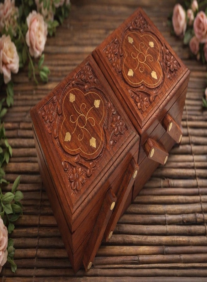 Kundi Wooden Handcrafted Beautiful Jewelry Box flip flap Flower Design Women's Gift 8 Inches - Image 1