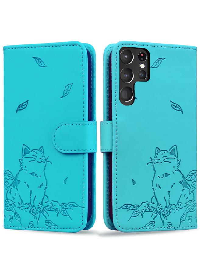 S-TOP Case For Samsung Galaxy S22 Ultra 5G Cute Cat Embossed Leather Phone Case - Image 1