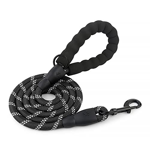 HANK Dog Leash | 3M Reflective Dog Rope | Soft Comfortable Handle | Heavy Duty Belt Hook | (Suitable Up to 10KG - Small Breed) - 5 Feet Long (S - Black) - Image 1