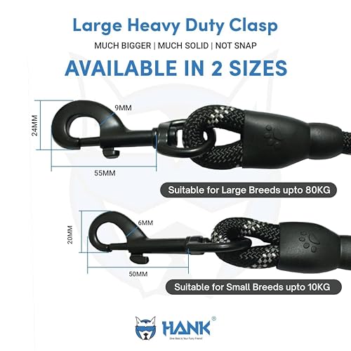 HANK Dog Leash | 3M Reflective Dog Rope | Soft Comfortable Handle | Heavy Duty Belt Hook | (Suitable Up to 10KG - Small Breed) - 5 Feet Long (S - Black) - Image 5