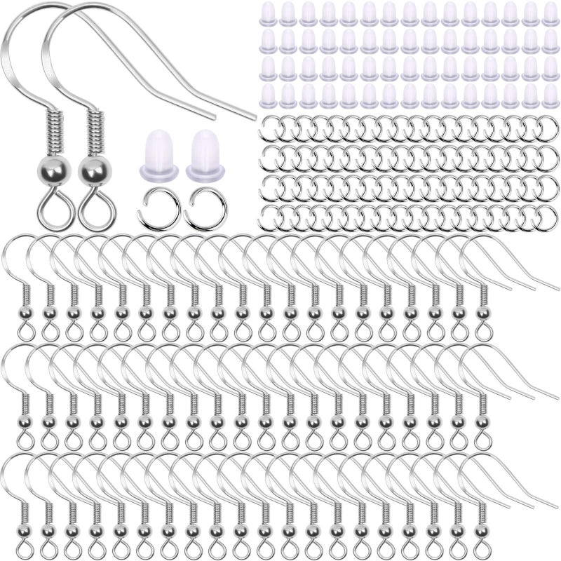 Thrilez 600Pcs Earring Making Kit with Hypoallergenic Hooks Jump Rings  Rubber Backs Silver