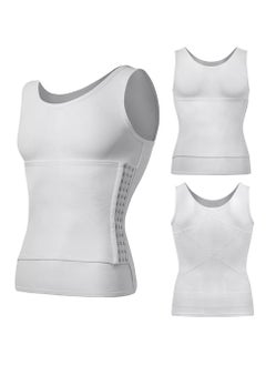 Mens Slim Compression Shirt Slimming Waist Trimmer Tank Tops with Tummy Control Hooks Shapewear Vest - Fitness Sports