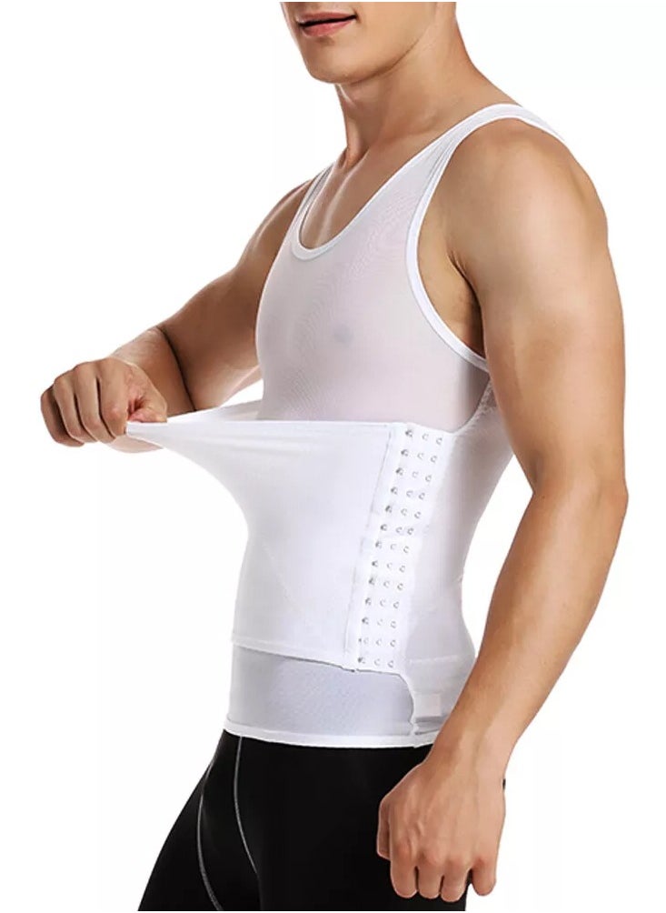 DubaiGallery - Mens Slim Compression Shirt Slimming Waist Trimmer Tank Tops with Tummy Control Hooks Shapewear Vest - Fitness Sports - Image 1