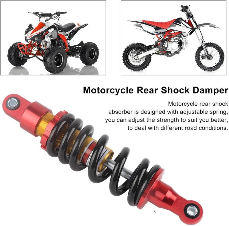 مكبح اهتزاز خلفي للدراجات النارية مناسب لطرازات TaoTao 70cc، 90cc، 110cc، 125cc، 150cc، وسيارات الكارتينغ الرياضية (ATVs)، يتميز بنابض قابل للتعديل وطول يبلغ 320 مم، مناسب للاستخدام في الطرق غير الممهدة. - Image 3